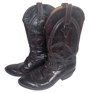 Lucchese Classics Black Cherry Leather Western Cowboy Boots Mens 11D Pull On